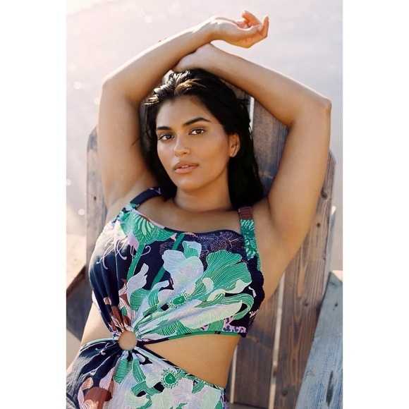 Anthropologie Maeve Cut-Out Maxi Dress Navy Blue Floral Print - Picture 9 of 14